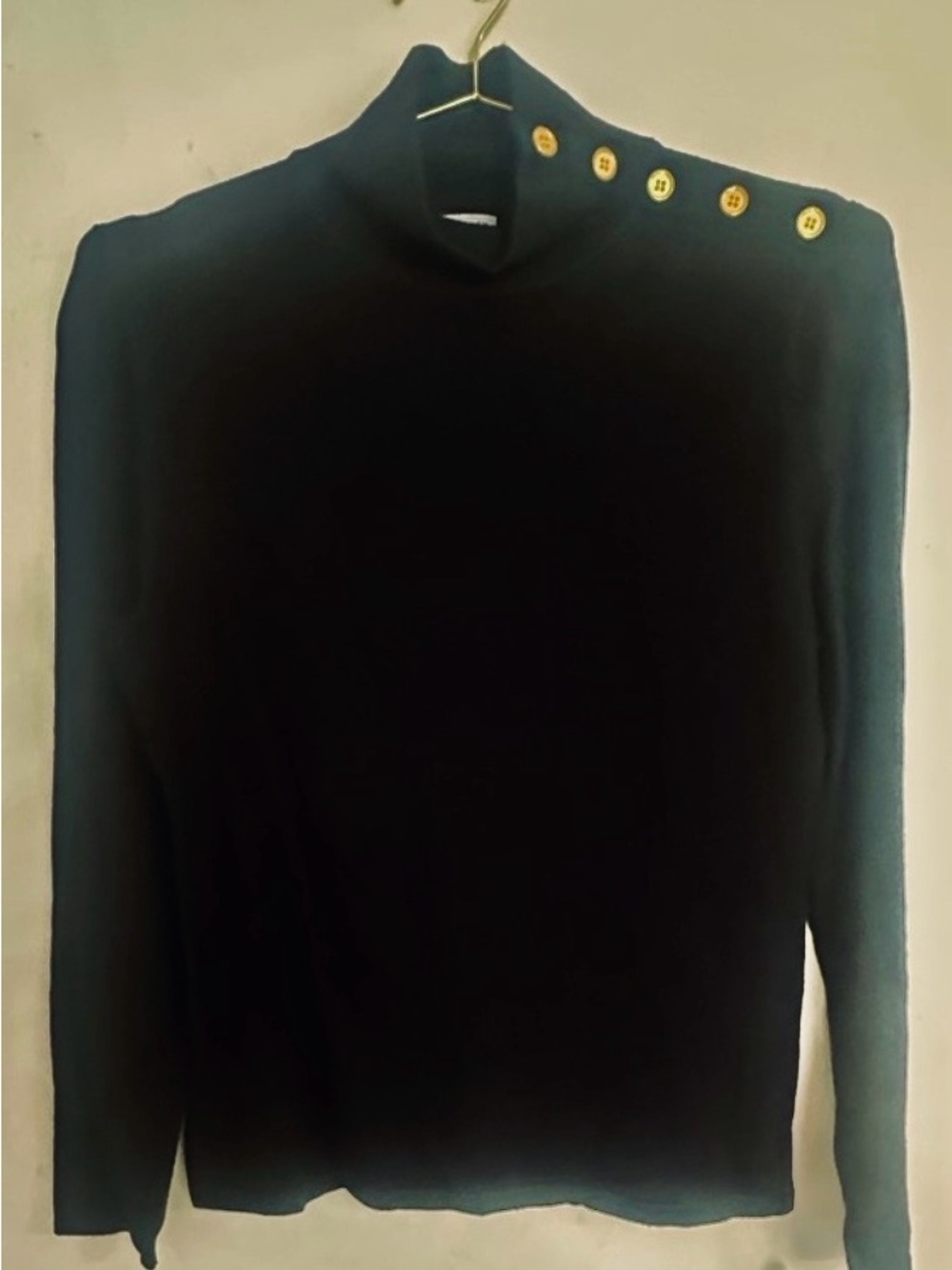 Cielo Black Turtleneck Sweater with Gold Button Accents